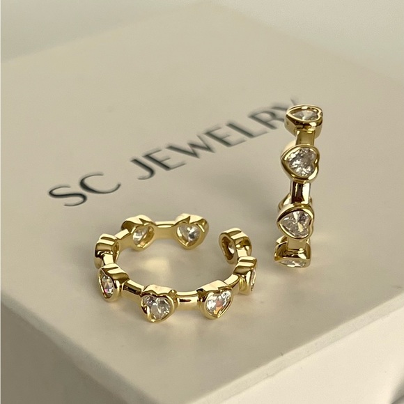 Heart Ring Adjustable 14k Gold Plated CZ Stone Luxury Jewelry - Picture 1 of 13